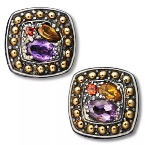Balissima by EFFY® Multistone Square Stud Earrings in 18k Gold and Sterling Silv